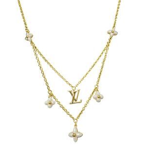 Louis Vuitton Monogram LV Layered Necklace with Pearl Flower details (LVXX020)